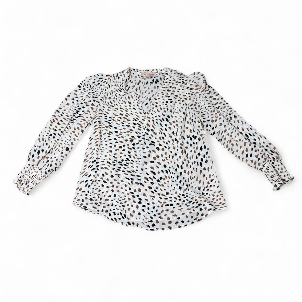 Philosophy Animal Print Blouse Women’s Small Boho V-Neck Top